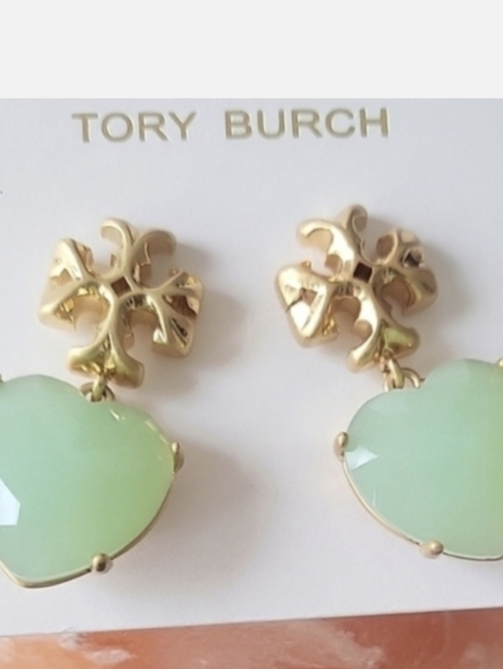 Tory Burch Gold-Tone Earrings with Mint Green Heart Drops